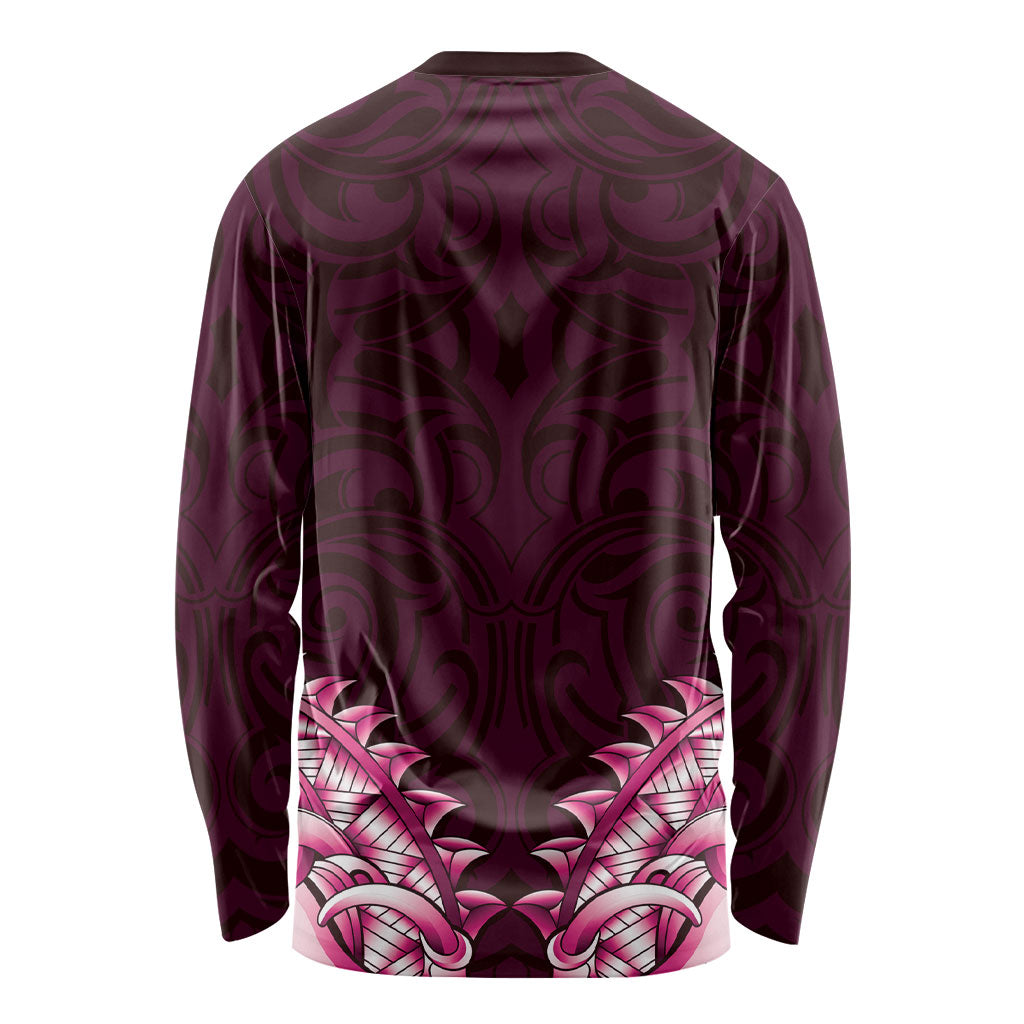 New Zealand Ta Moko Long Sleeve Shirt Aotearoa Maori Chest Tattoo Pink