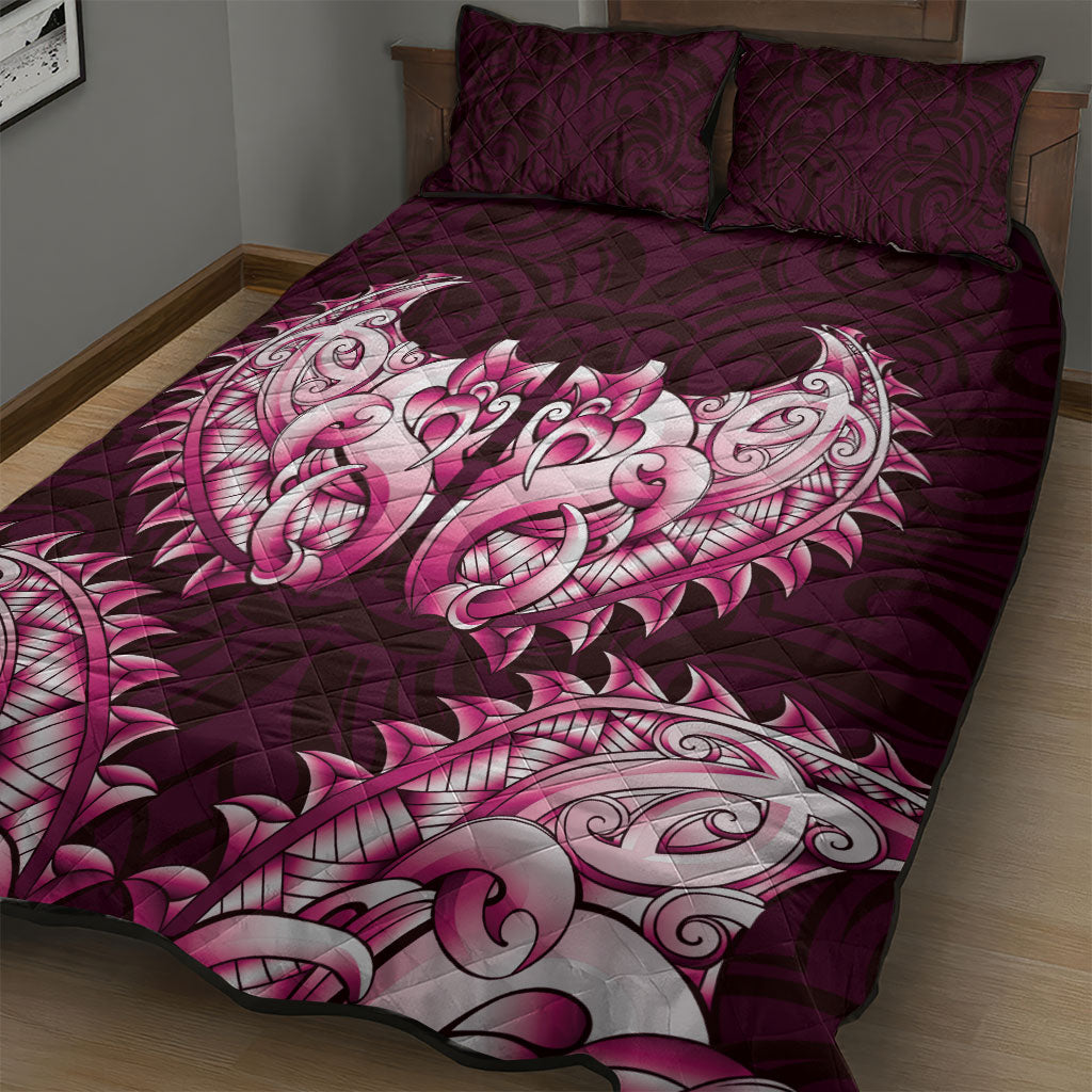 New Zealand Ta Moko Quilt Bed Set Aotearoa Maori Chest Tattoo Pink