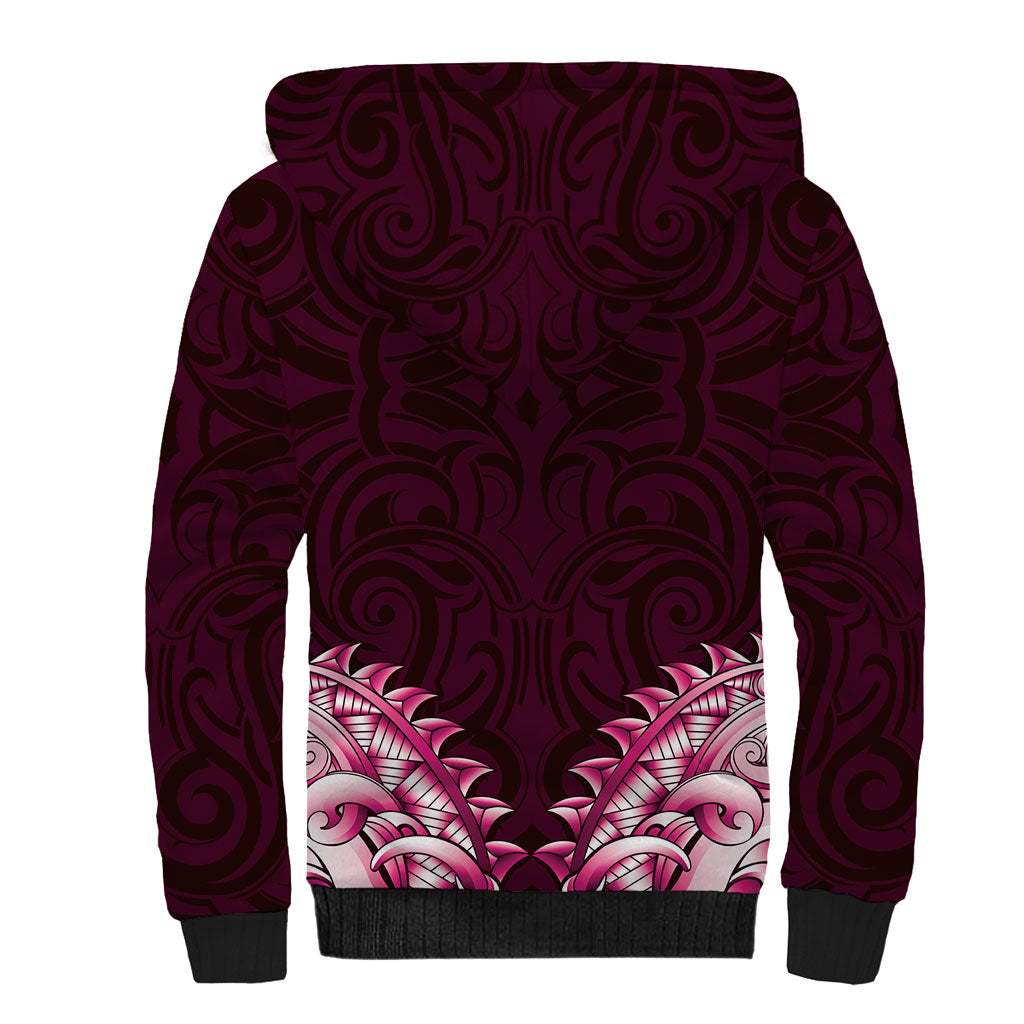 New Zealand Ta Moko Sherpa Hoodie Aotearoa Maori Chest Tattoo Pink
