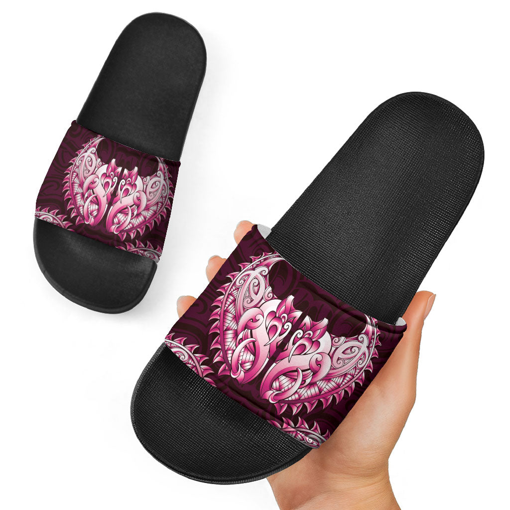 New Zealand Ta Moko Slide Sandals Aotearoa Maori Chest Tattoo Pink