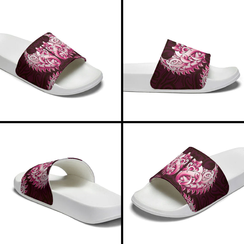 New Zealand Ta Moko Slide Sandals Aotearoa Maori Chest Tattoo Pink
