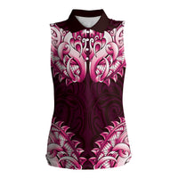 New Zealand Ta Moko Women Sleeveless Polo Shirt Aotearoa Maori Chest Tattoo Pink
