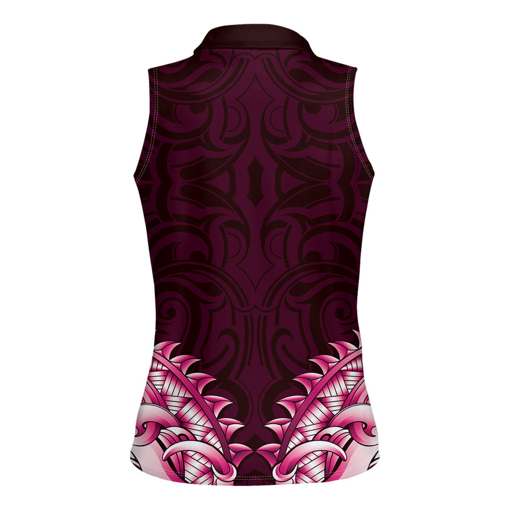 New Zealand Ta Moko Women Sleeveless Polo Shirt Aotearoa Maori Chest Tattoo Pink