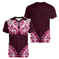 New Zealand Ta Moko Women V-Neck T-Shirt Aotearoa Maori Chest Tattoo Pink