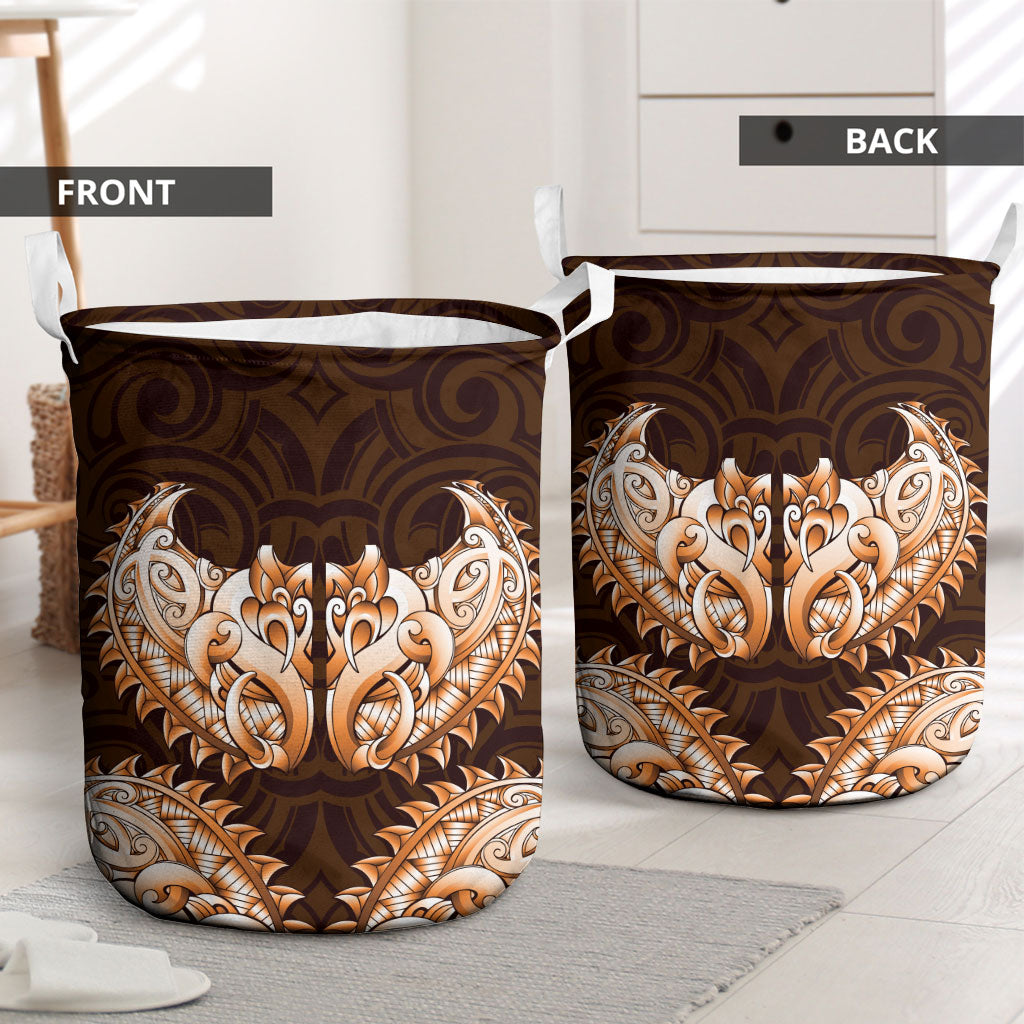 New Zealand Ta Moko Laundry Basket Aotearoa Maori Chest Tattoo Orange