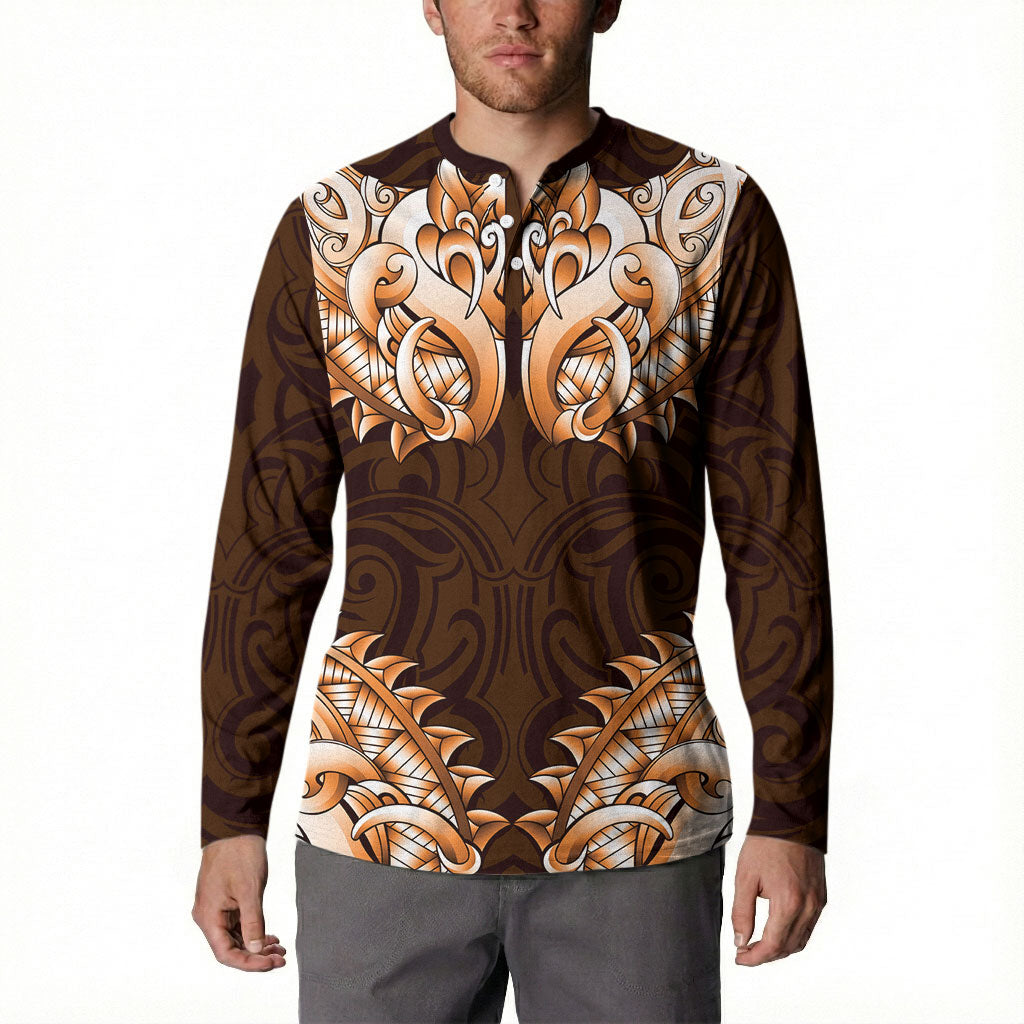 New Zealand Ta Moko Button Sweatshirt Aotearoa Maori Chest Tattoo Orange