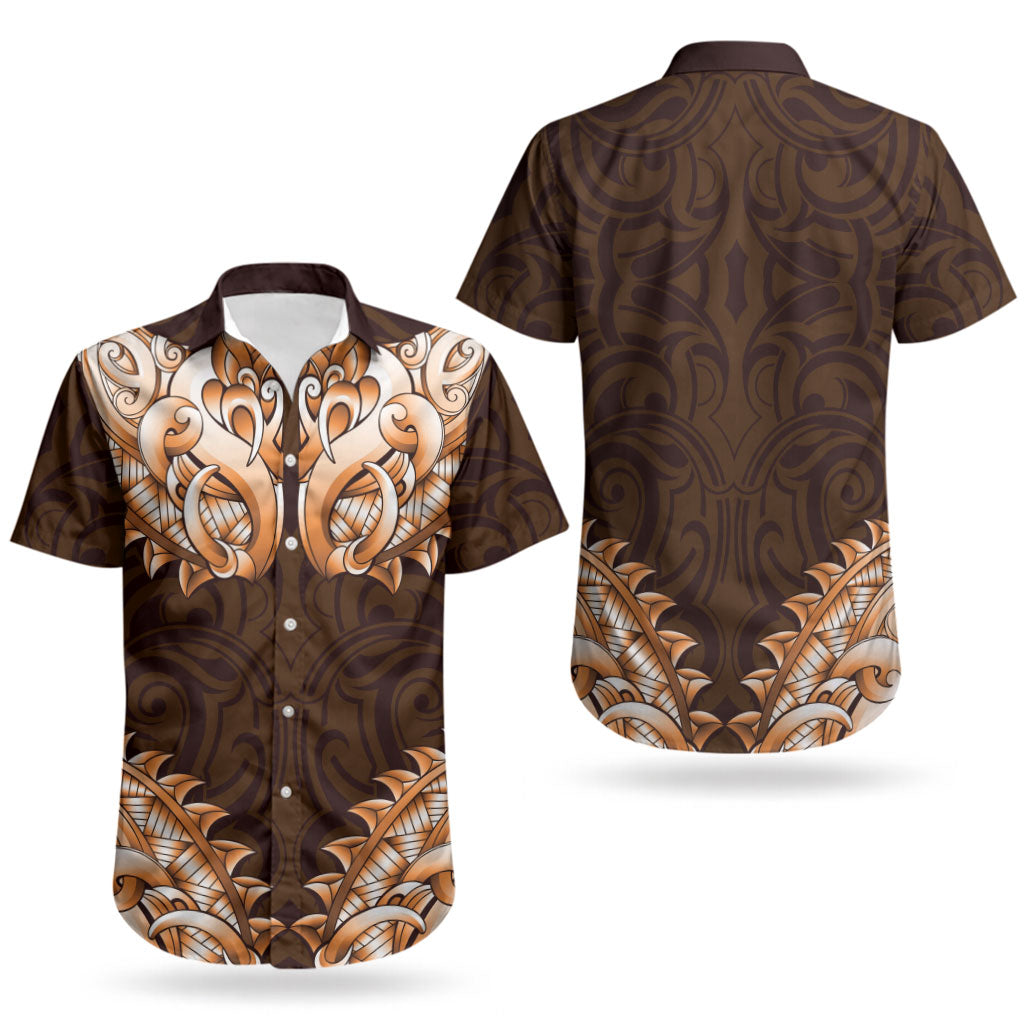 New Zealand Ta Moko Couples Matching Long Sleeve Bodycon Dress and Hawaiian Shirt Aotearoa Maori Chest Tattoo Orange
