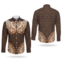 New Zealand Ta Moko Couples Matching Puletasi and Long Sleeve Button Shirt Aotearoa Maori Chest Tattoo Orange