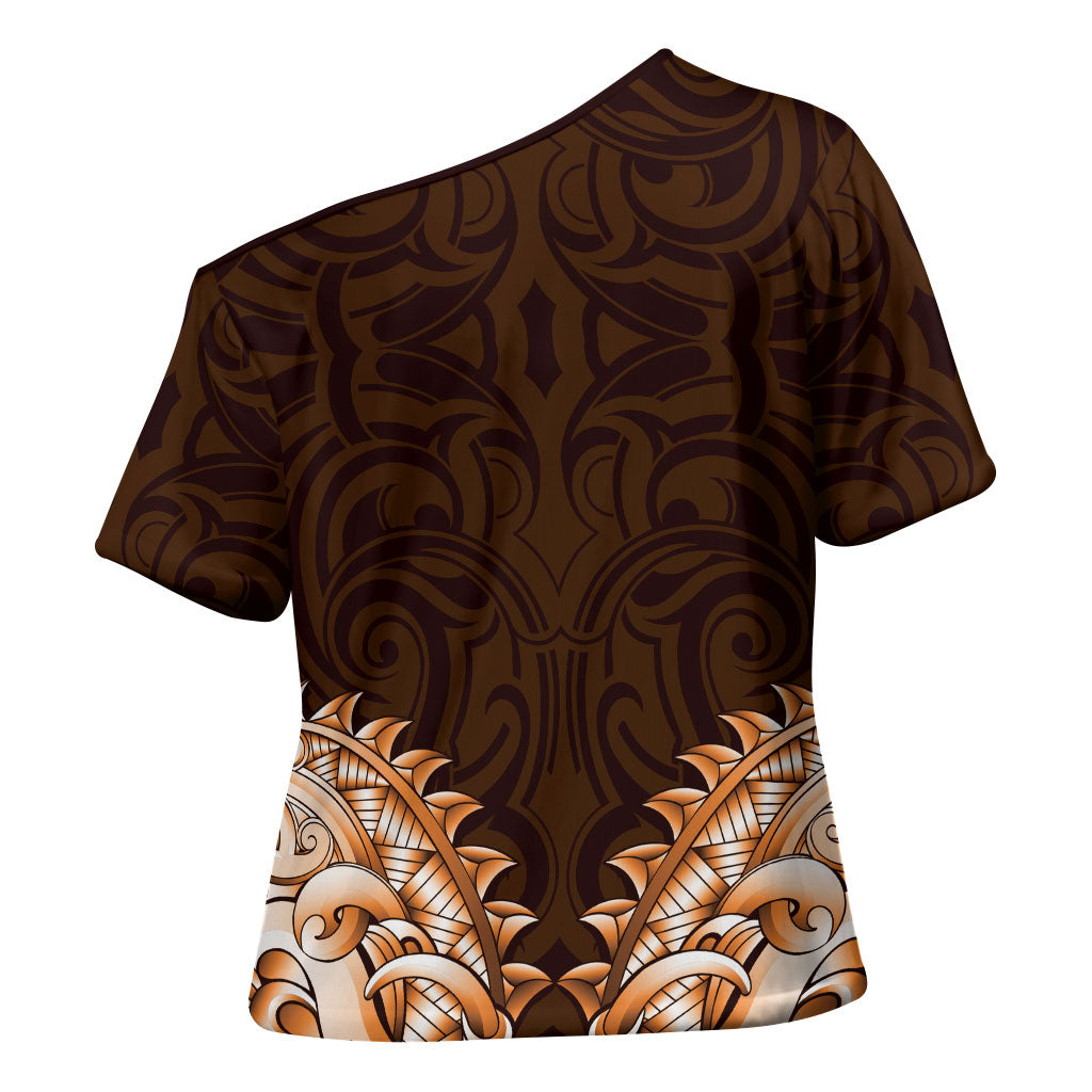 New Zealand Ta Moko Cross Shoulder Shirt Aotearoa Maori Chest Tattoo Orange