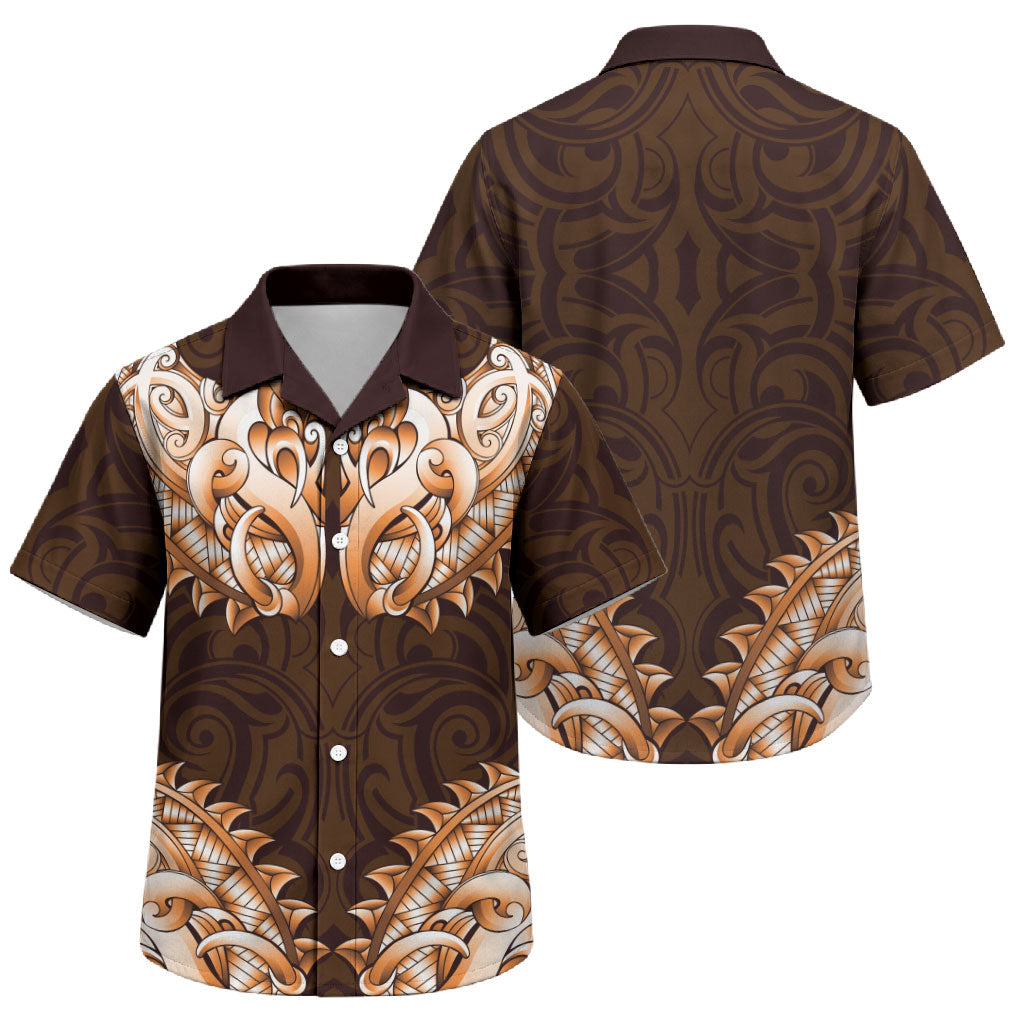 New Zealand Ta Moko Family Matching Off Shoulder Maxi Dress and Hawaiian Shirt Aotearoa Maori Chest Tattoo Orange