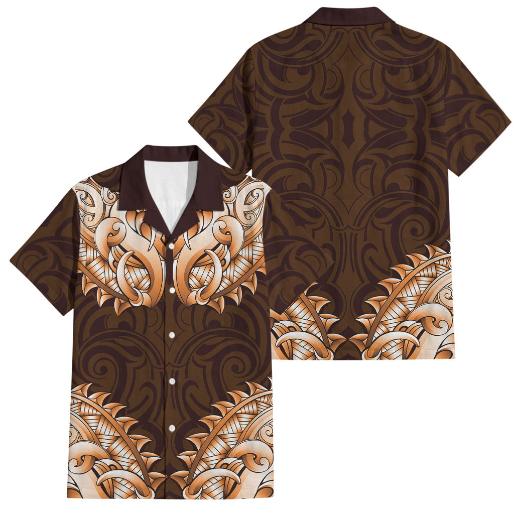 New Zealand Ta Moko Family Matching Summer Maxi Dress and Hawaiian Shirt Aotearoa Maori Chest Tattoo Orange