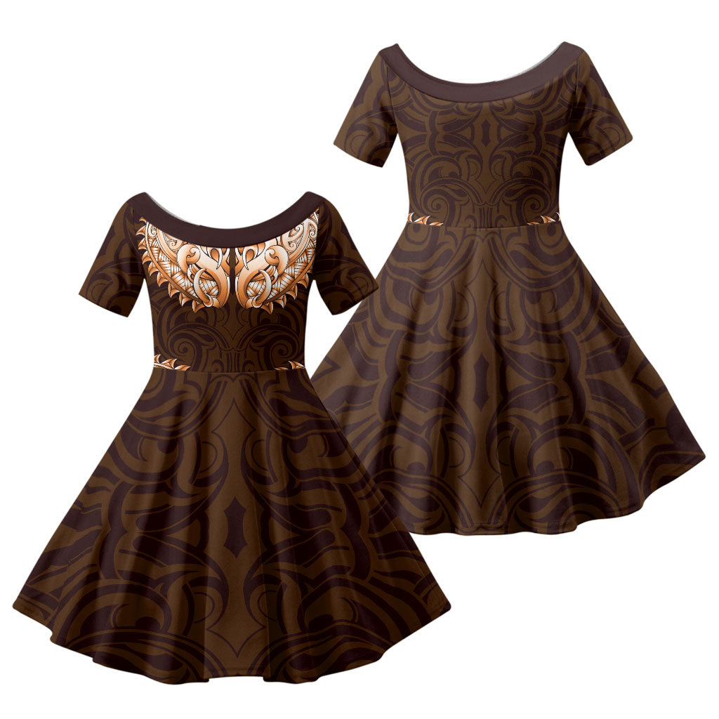 New Zealand Ta Moko Family Matching Tank Maxi Dress and Hawaiian Shirt Aotearoa Maori Chest Tattoo Orange