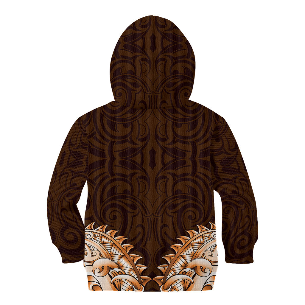 New Zealand Ta Moko Kid Hoodie Aotearoa Maori Chest Tattoo Orange