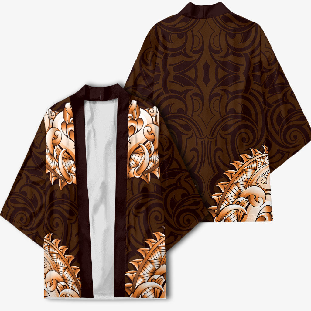 New Zealand Ta Moko Kimono Aotearoa Maori Chest Tattoo Orange
