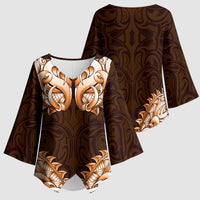 New Zealand Ta Moko Kimono Sleeve Blouse Aotearoa Maori Chest Tattoo Orange