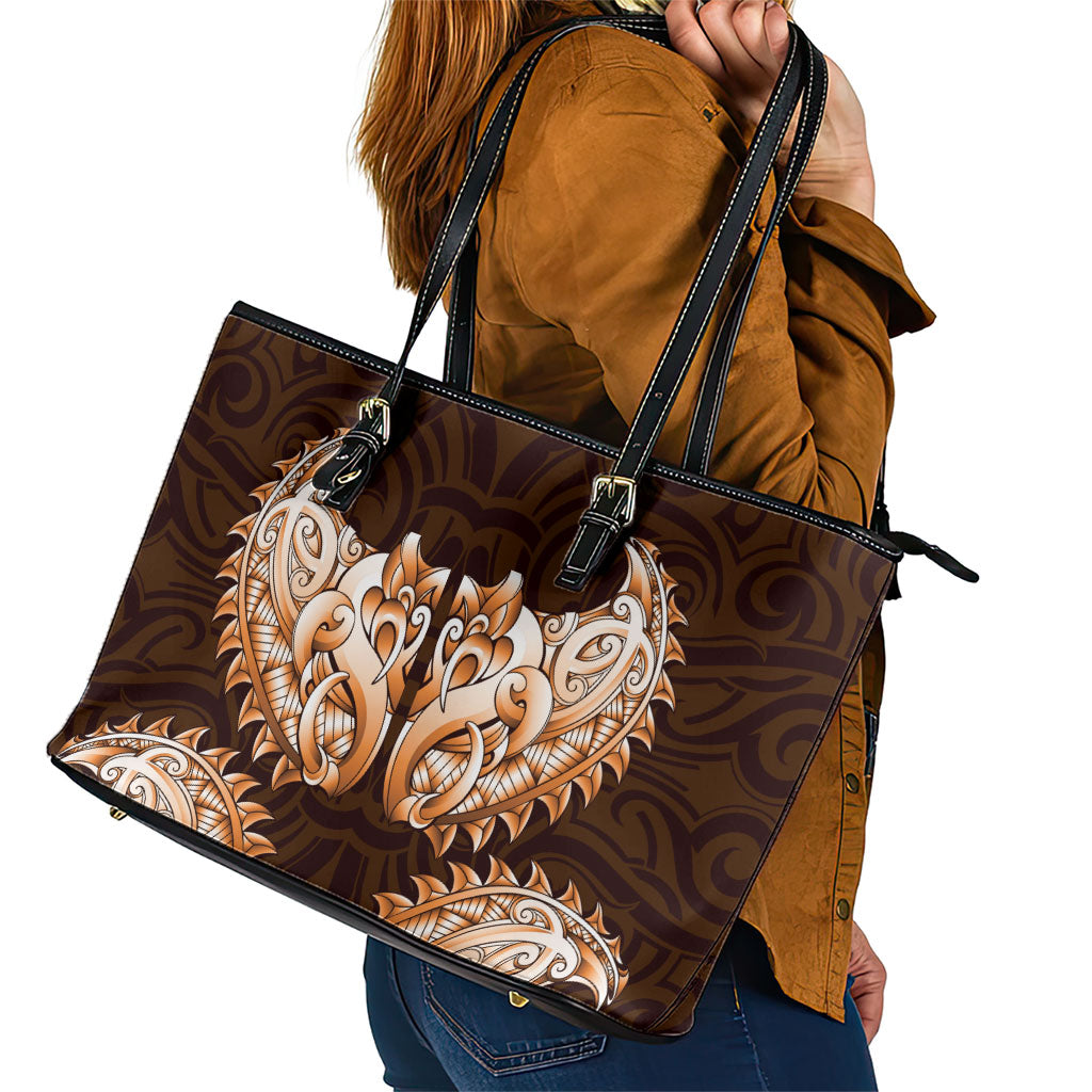New Zealand Ta Moko Leather Tote Bag Aotearoa Maori Chest Tattoo Orange