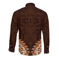 New Zealand Ta Moko Long Sleeve Button Shirt Aotearoa Maori Chest Tattoo Orange
