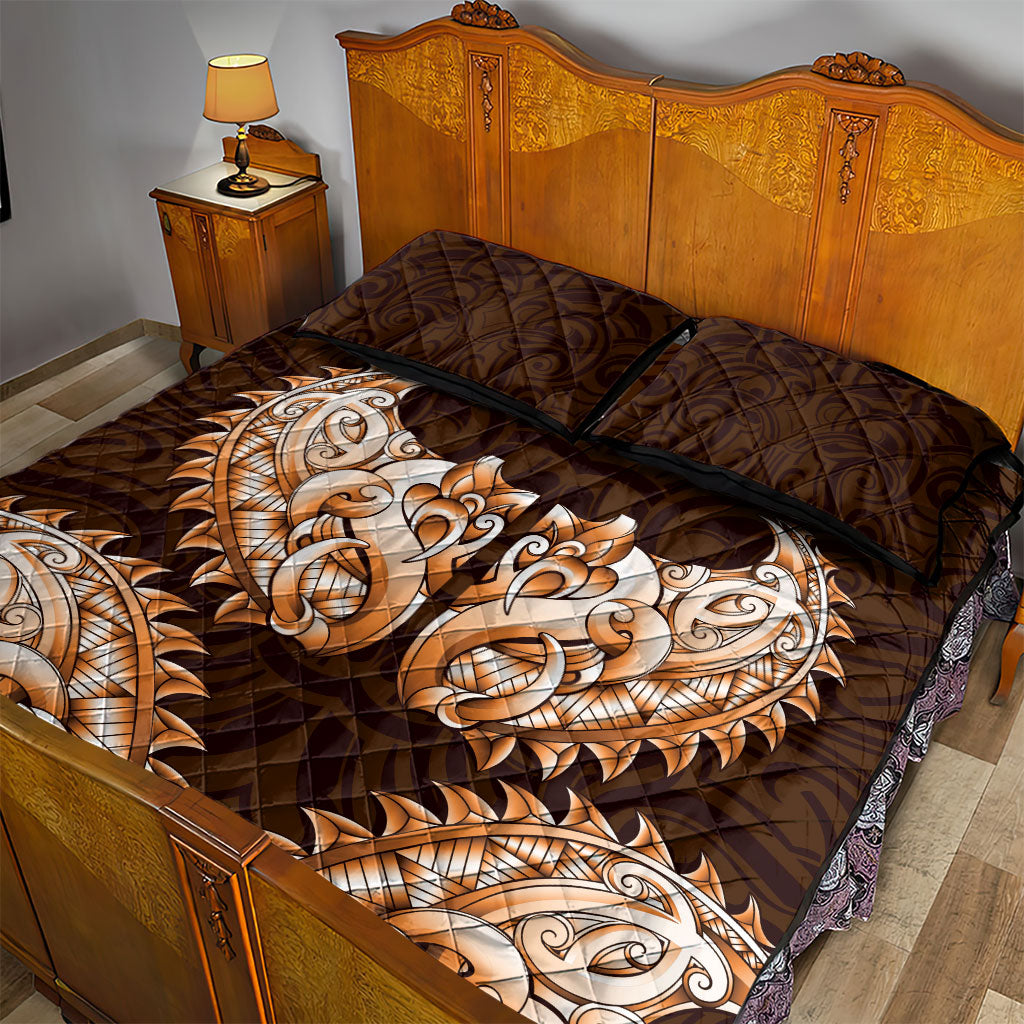 New Zealand Ta Moko Quilt Bed Set Aotearoa Maori Chest Tattoo Orange