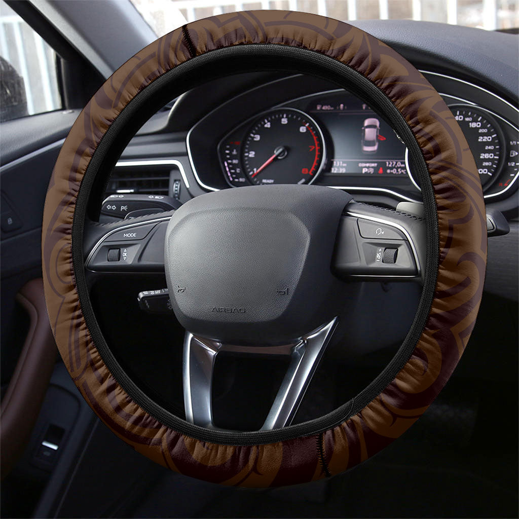 New Zealand Ta Moko Steering Wheel Cover Aotearoa Maori Chest Tattoo Orange