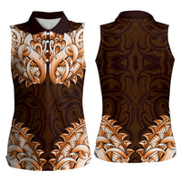 New Zealand Ta Moko Women Sleeveless Polo Shirt Aotearoa Maori Chest Tattoo Orange