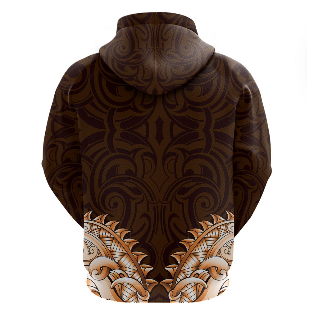 New Zealand Ta Moko Zip Hoodie Aotearoa Maori Chest Tattoo Orange