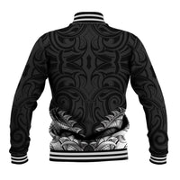 New Zealand Ta Moko Baseball Jacket Aotearoa Maori Chest Tattoo Black