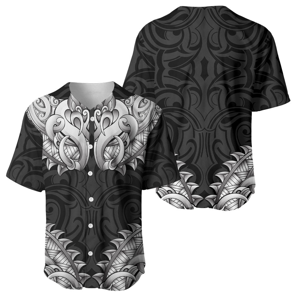 New Zealand Ta Moko Baseball Jersey Aotearoa Maori Chest Tattoo Black