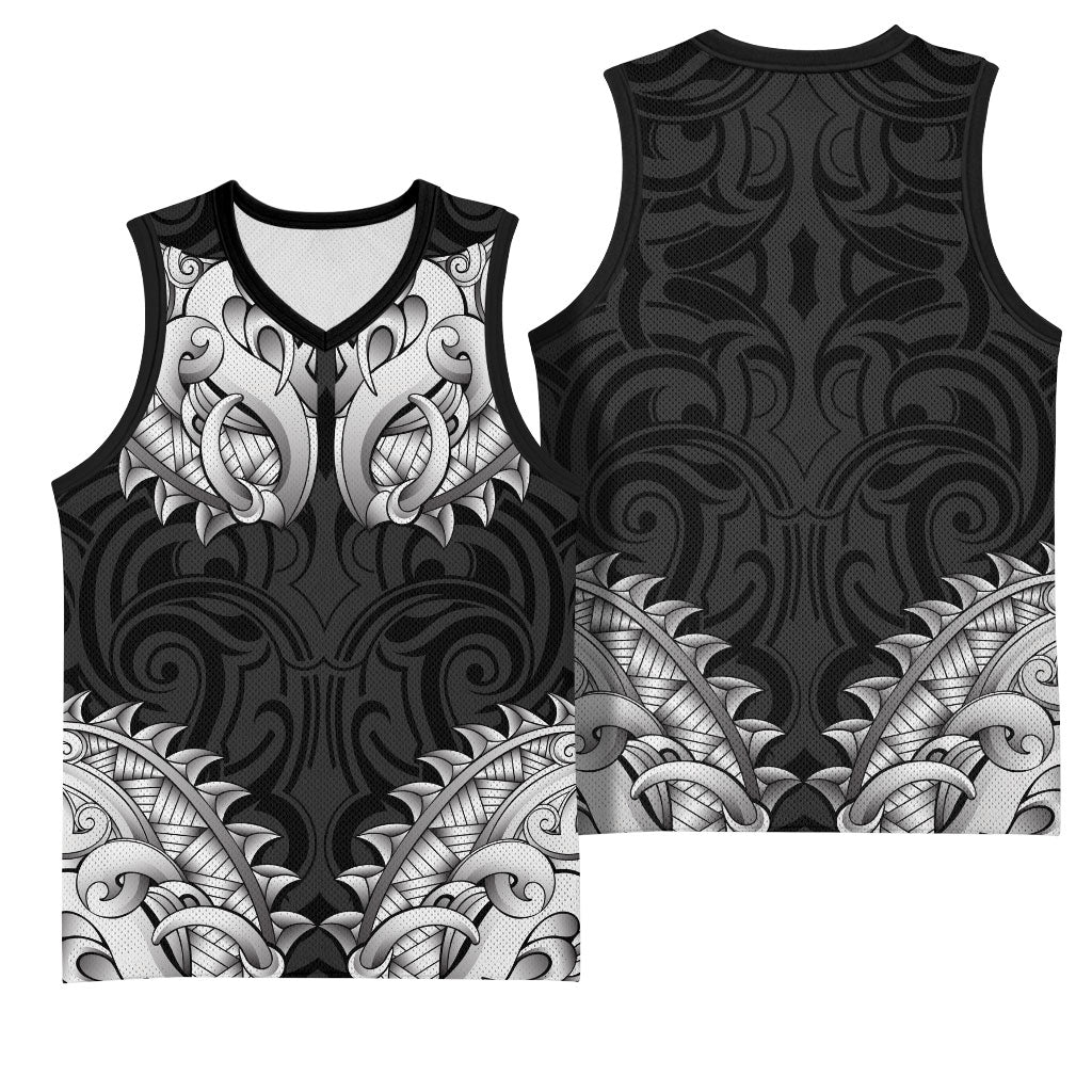 New Zealand Ta Moko Basketball Jersey Aotearoa Maori Chest Tattoo Black