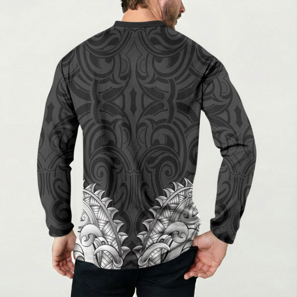 New Zealand Ta Moko Button Sweatshirt Aotearoa Maori Chest Tattoo Black