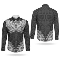 New Zealand Ta Moko Couples Matching Off Shoulder Maxi Dress and Long Sleeve Button Shirt Aotearoa Maori Chest Tattoo Black