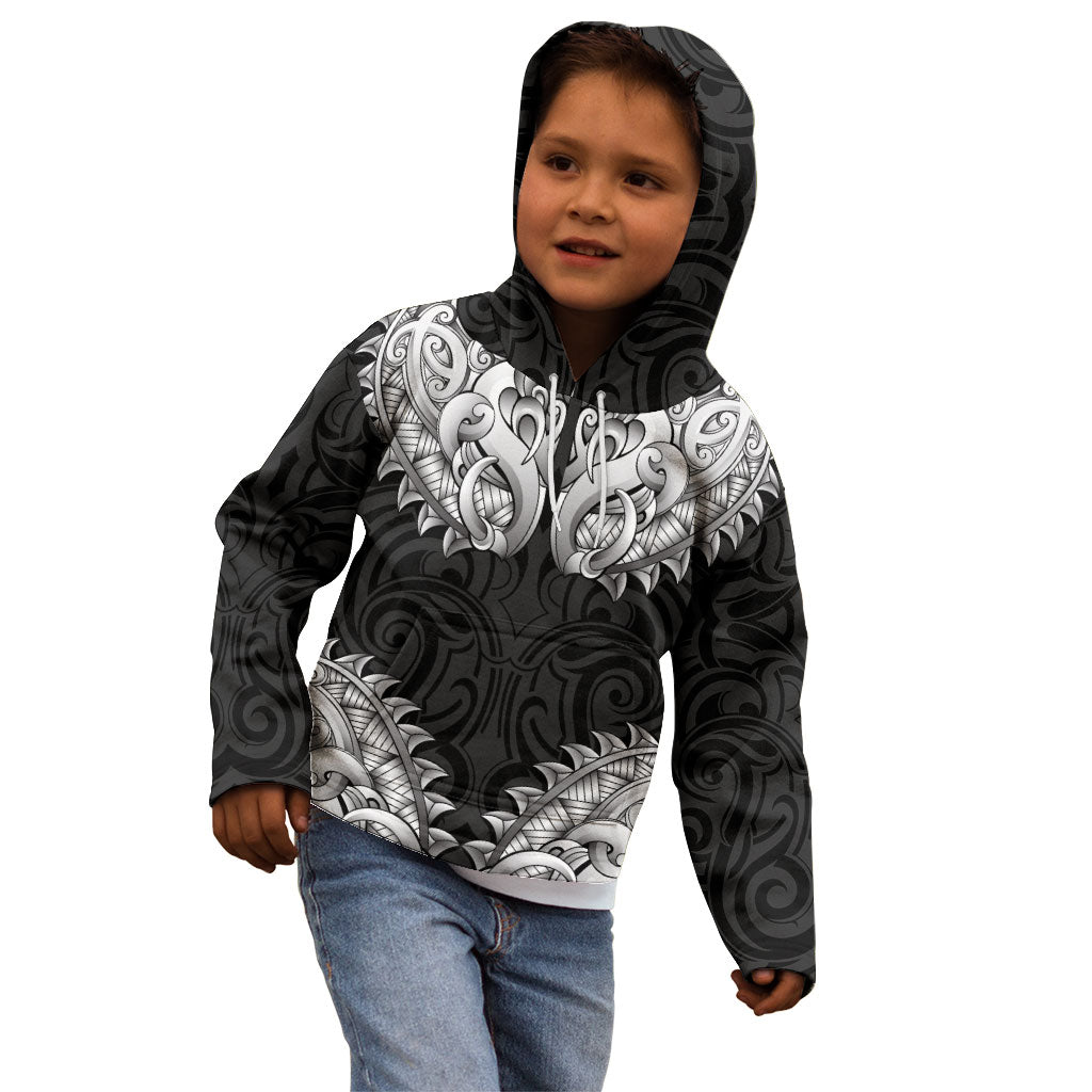 New Zealand Ta Moko Kid Hoodie Aotearoa Maori Chest Tattoo Black