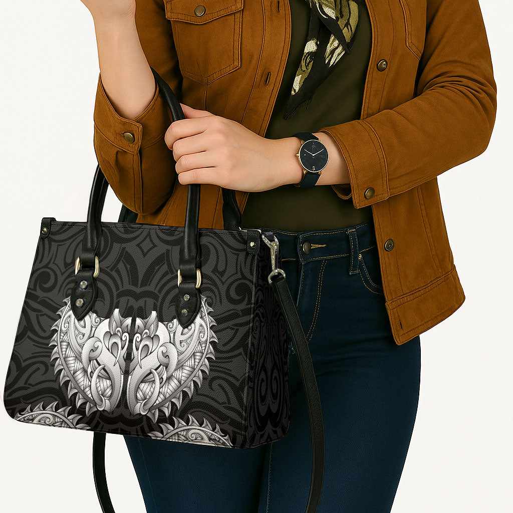 New Zealand Ta Moko Leather Bag Aotearoa Maori Chest Tattoo Black