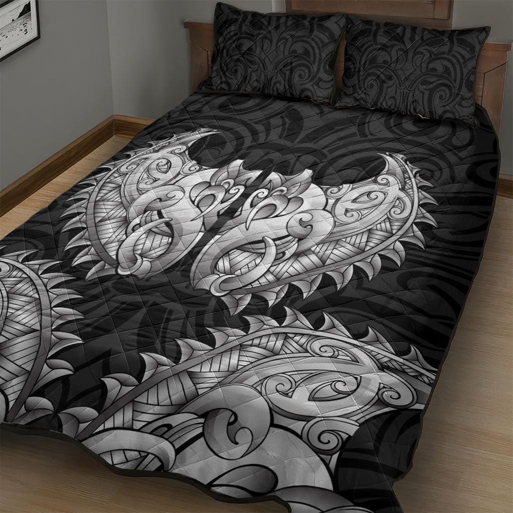 New Zealand Ta Moko Quilt Bed Set Aotearoa Maori Chest Tattoo Black