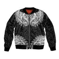 New Zealand Ta Moko Sleeve Zip Bomber Jacket Aotearoa Maori Chest Tattoo Black