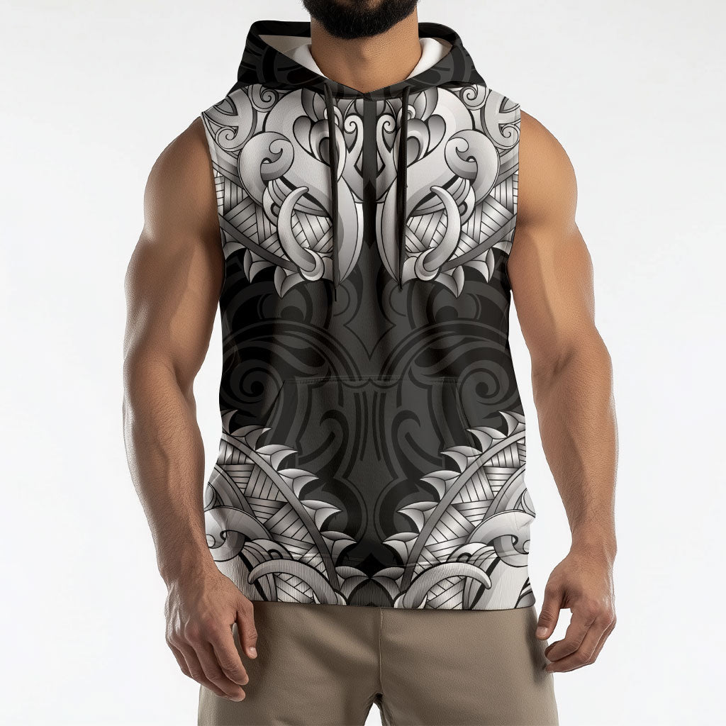 New Zealand Ta Moko Sleeveless Hoodie Aotearoa Maori Chest Tattoo Black
