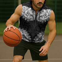New Zealand Ta Moko Sleeveless Zip Hoodie Aotearoa Maori Chest Tattoo Black