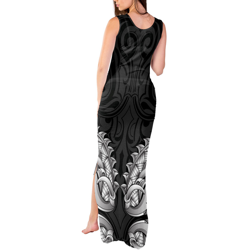 New Zealand Ta Moko Tank Maxi Dress Aotearoa Maori Chest Tattoo Black
