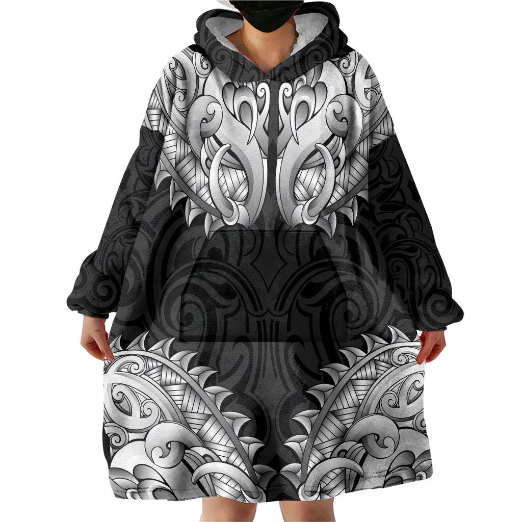 New Zealand Ta Moko Wearable Blanket Hoodie Aotearoa Maori Chest Tattoo Black