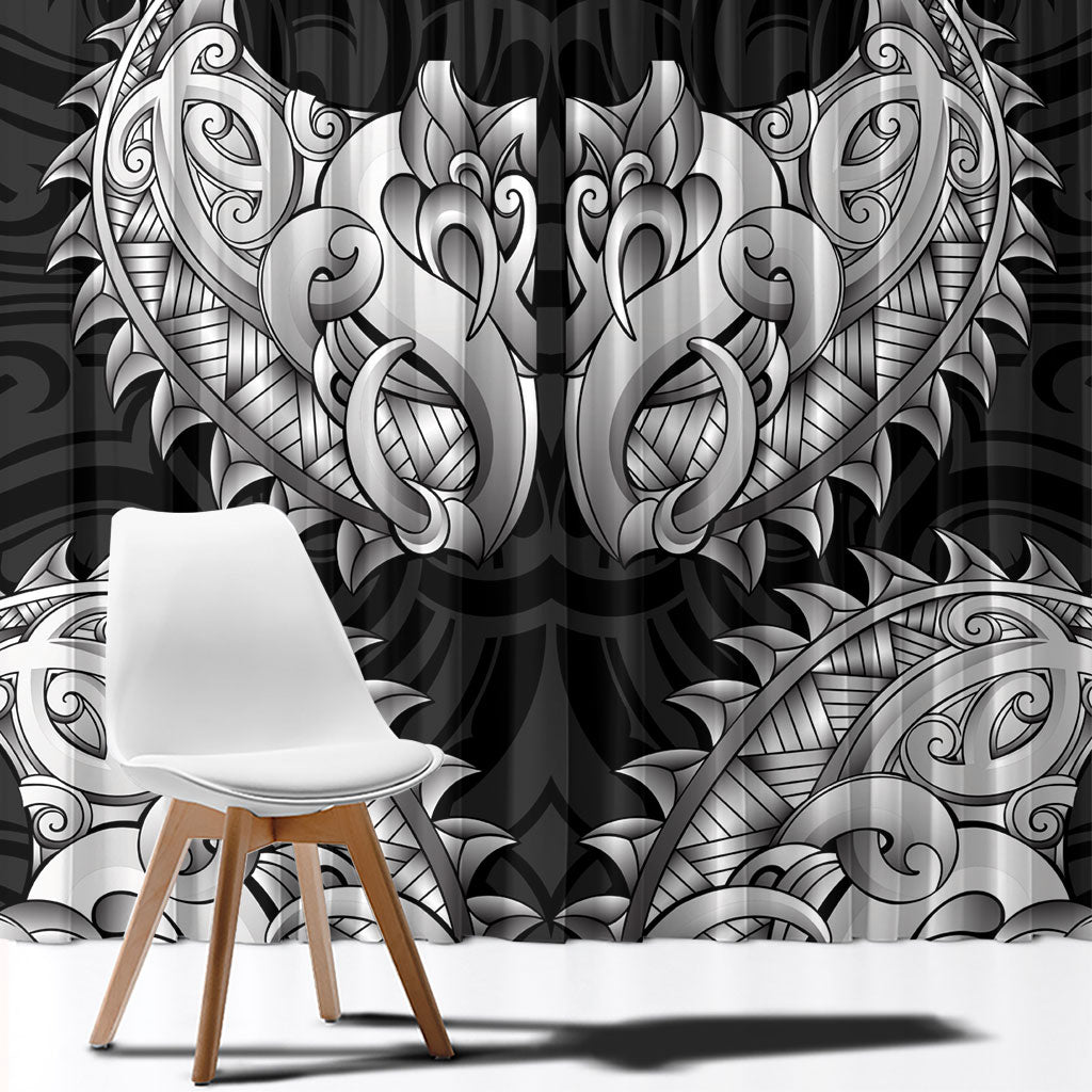 New Zealand Ta Moko Window Curtain Aotearoa Maori Chest Tattoo Black