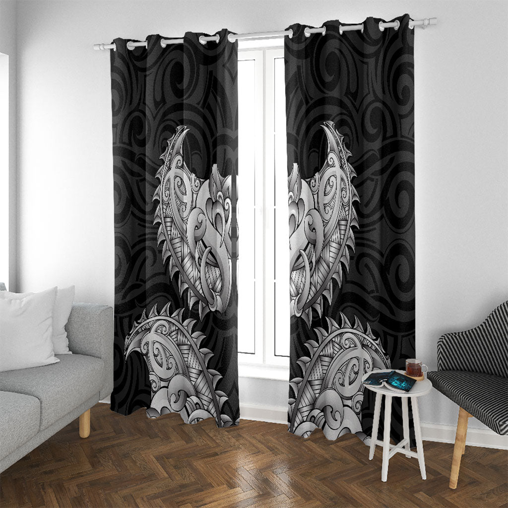 New Zealand Ta Moko Window Curtain Aotearoa Maori Chest Tattoo Black