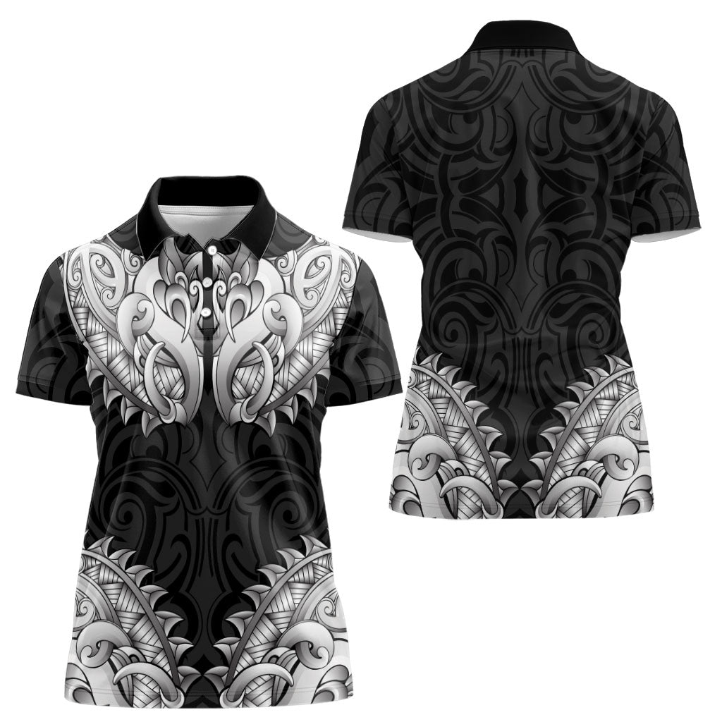 New Zealand Ta Moko Women Polo Shirt Aotearoa Maori Chest Tattoo Black