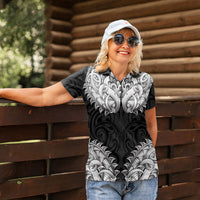 New Zealand Ta Moko Women Polo Shirt Aotearoa Maori Chest Tattoo Black