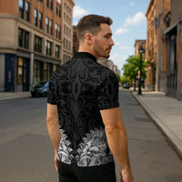 New Zealand Ta Moko Zipper Polo Shirt Aotearoa Maori Chest Tattoo Black