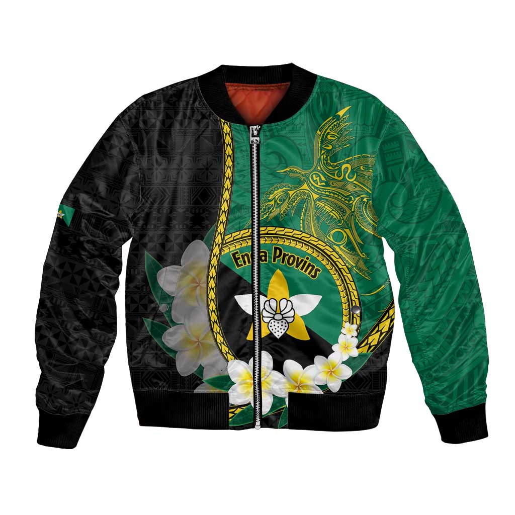 Personalised PNG Enga Provins Bomber Jacket Papua New Guinea Plumeria Melanesian Pattern LT14 Unisex Black - Polynesian Pride