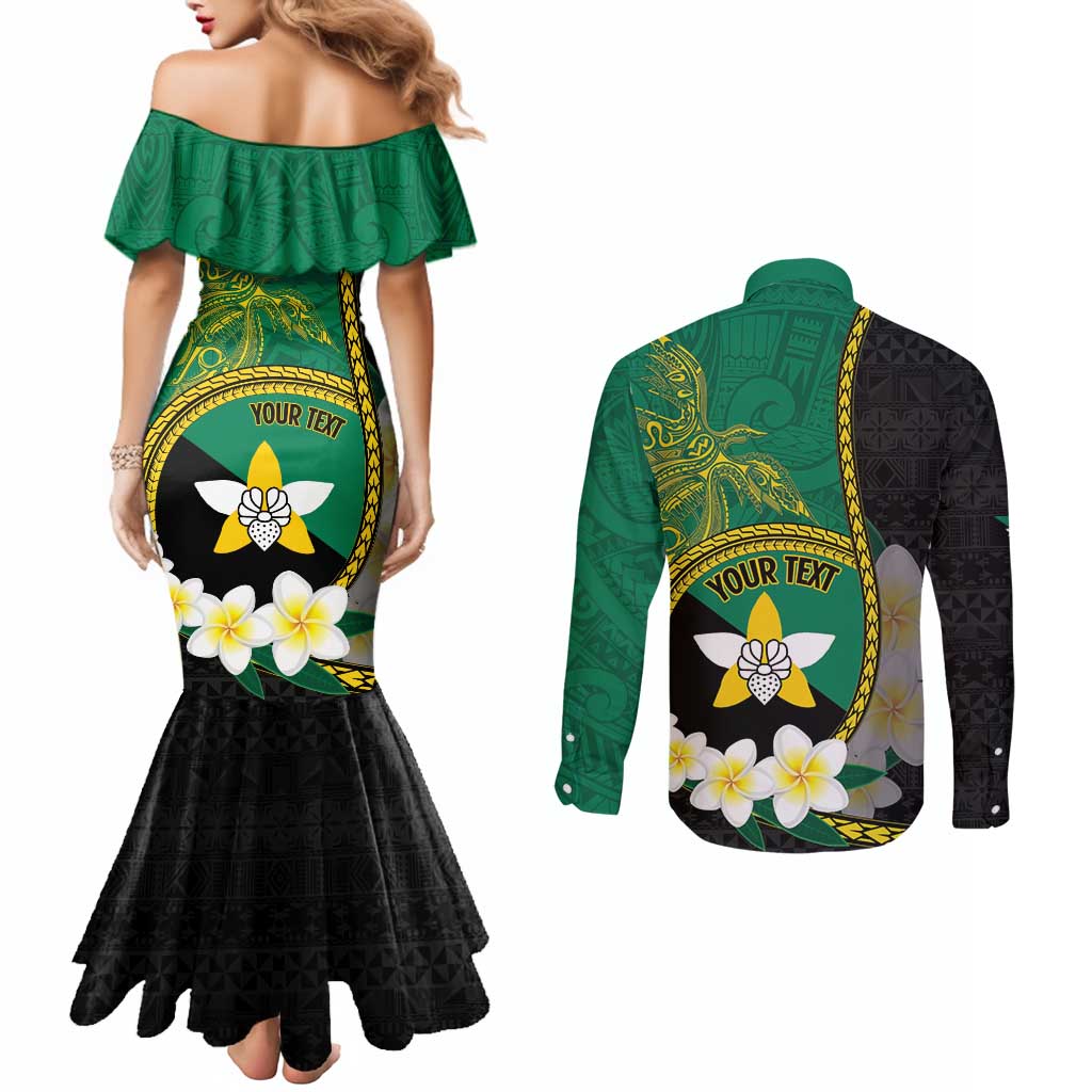 Personalised PNG Enga Provins Couples Matching Mermaid Dress and Long Sleeve Button Shirt Papua New Guinea Plumeria Melanesian Pattern - Polynesian Pride