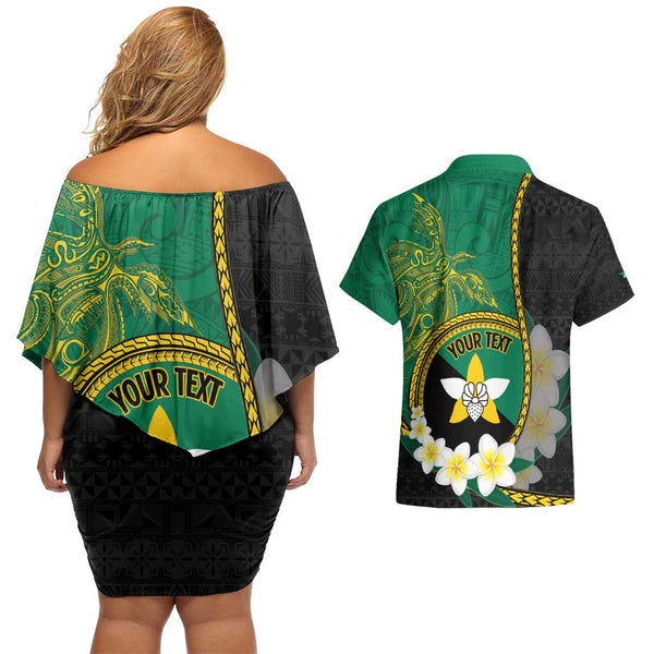 Personalized Cook Islands Couples Matching Off Shoulder Short Dress and Hawaiian Shirt Coat Of Arms Plumeria Polynesian Turtle LT05 main image 1