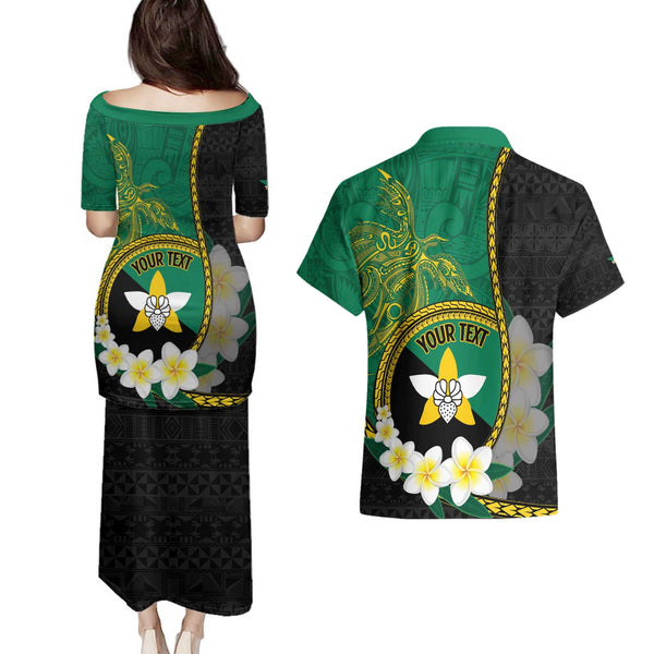Personalised Hawaii Couples Matching Puletasi Dress and Hawaiian Shirt Pray For Maui Hawaiian Plumeria Be Strong Reggae Verison LT14 main image 0