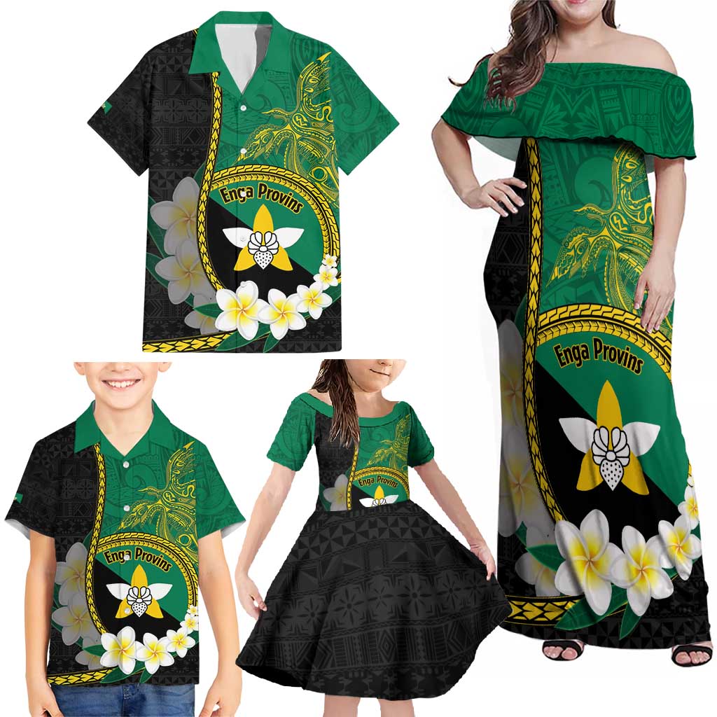 Personalised PNG Enga Provins Family Matching Off Shoulder Maxi Dress and Hawaiian Shirt Papua New Guinea Plumeria Melanesian Pattern - Polynesian Pride