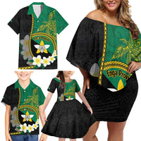 Personalised PNG Enga Provins Family Matching Off Shoulder Short Dress and Hawaiian Shirt Papua New Guinea Plumeria Melanesian Pattern - Polynesian Pride
