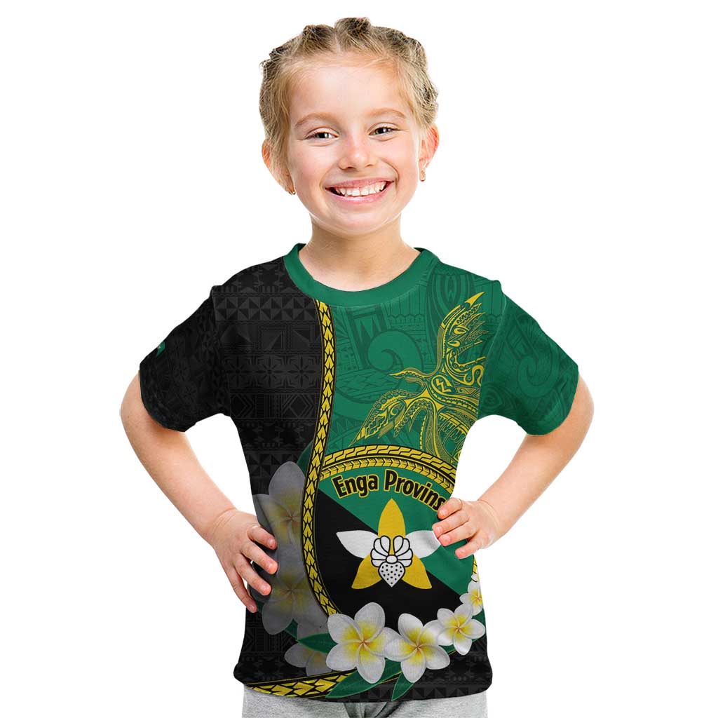 Personalised PNG Enga Provins Kid T Shirt Papua New Guinea Plumeria Melanesian Pattern - Polynesian Pride